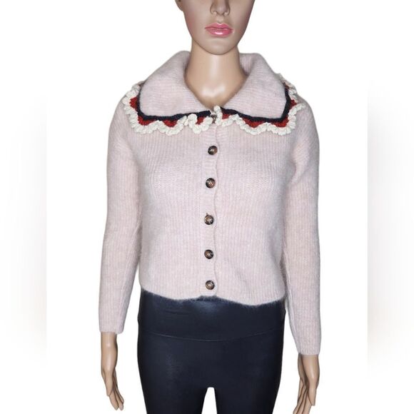 TACH Clothing Felipa women's blush mohair alpaca crochet detal cardigan Size XS - Picture 1 of 10